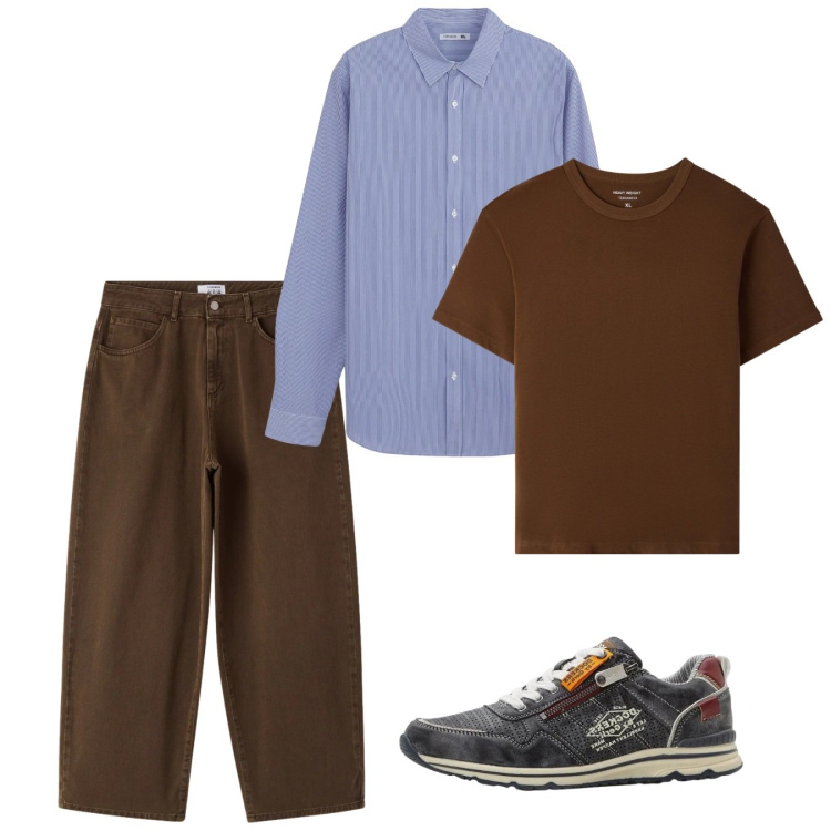 Outfit uomo - Serata primaverile. Stile Casual per Serata speciale. Abbinamento con sneakers, camicie, t-shirt, pantaloni.