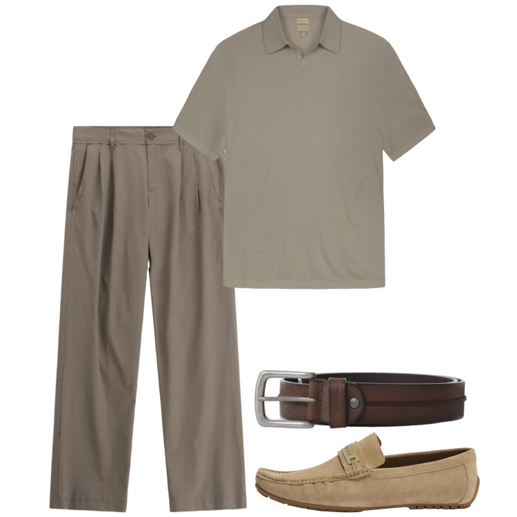 Outfit uomo - Polo protagonista. Stile Casual per Tutti i giorni. Abbinamento con cinture, pantaloni, scarpe stringate, polo.