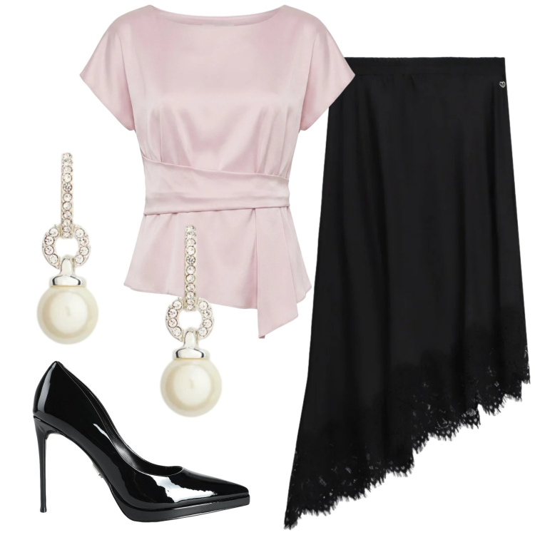 Outfit donna - Total look #2399124. Stile Chic per Cerimonia. Abbinamento con décolleté, gonne longuette, bluse, orecchini.