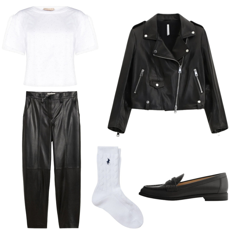 Outfit donna - Michael. Stile Glamour Abbinamento con pantaloni, giacche, t-shirt, mocassini, calzini.