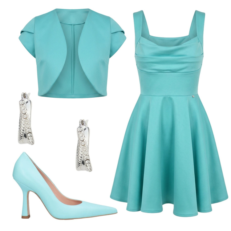 Outfit donna - Total look #2399156. Stile Chic per Cerimonia. Abbinamento con décolleté, vestiti corti, bolero, orecchini.