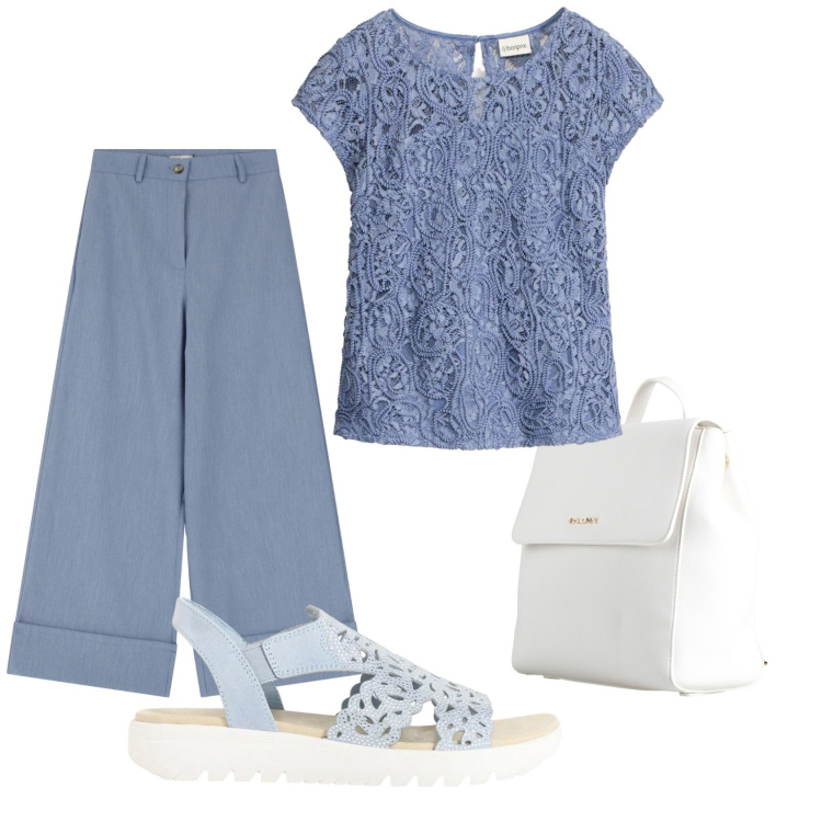 Outfit donna - Total look #2399165. Stile Romantica per Ufficio. Abbinamento con zaini, sandali, bluse, pantaloni a palazzo.