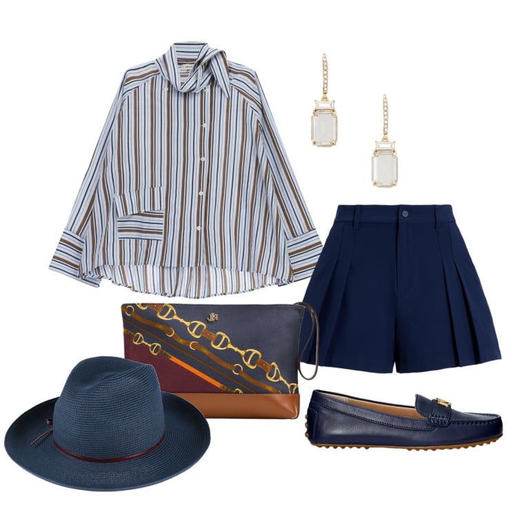 Outfit donna - Maggio. Stile Casual chic per Tutti i giorni. Abbinamento con cappelli, camicie, mocassini, pochette, orecchini, minigonne.