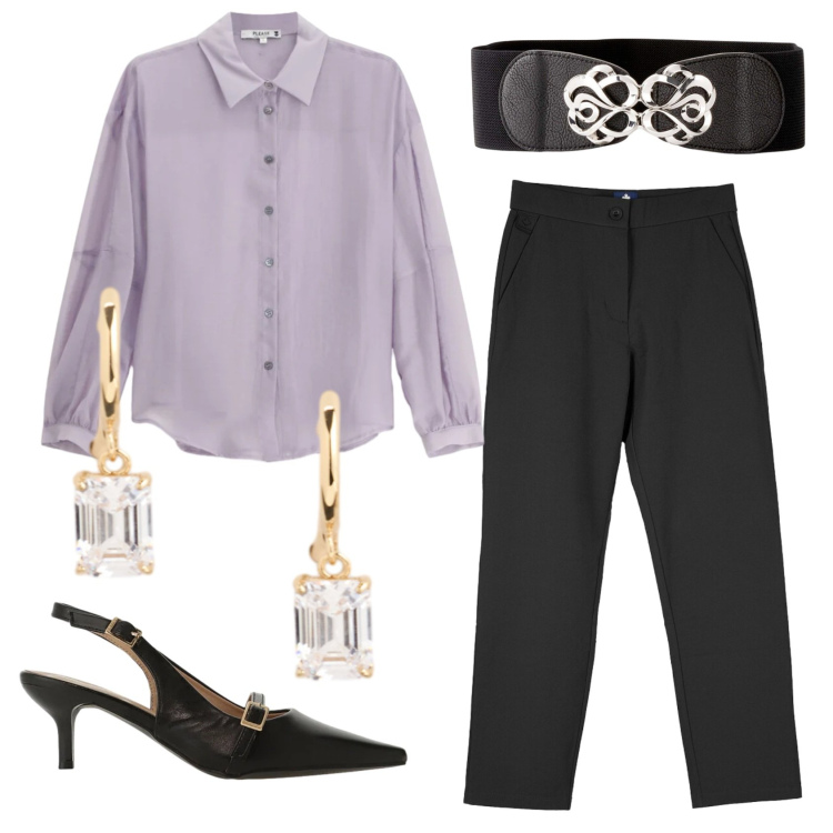 Outfit donna - Total look #2399171. Stile Basic per Ufficio. Abbinamento con cinture, camicie, sandali col tacco, pantaloni chino, orecchini.