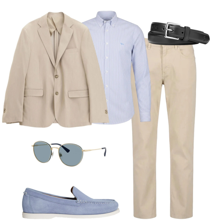 Outfit uomo - City. Stile Urban per Tutti i giorni. Abbinamento con giacche, pantaloni, camicie, cinture, scarpe stringate, occhiali da sole.