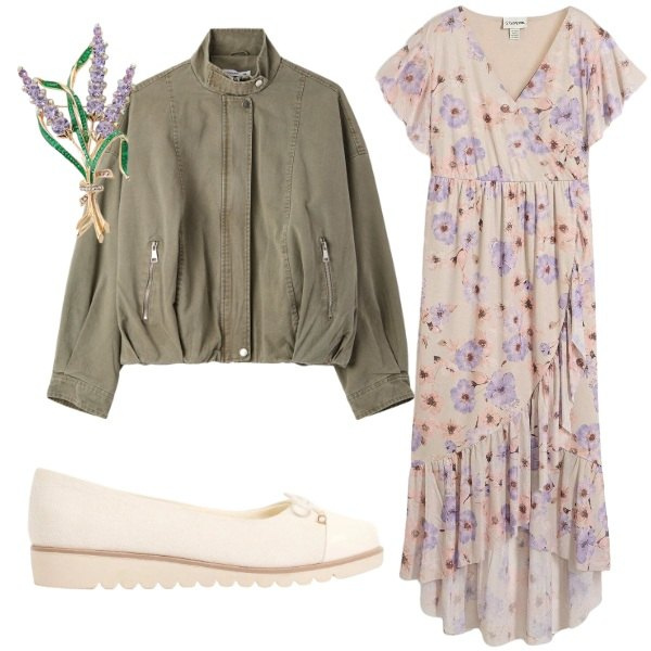 Outfit donna - Lavanda. Stile Boho per Tutti i giorni. Abbinamento con vestiti, ballerine, bomber, blazer.
