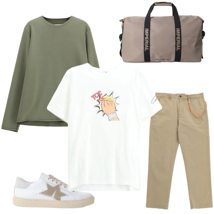 Outfit uomo - Total look #2399217. Stile Urban per Tutti i giorni. Abbinamento con pantaloni, felpe, borse sportive, t-shirt, sneakers.
