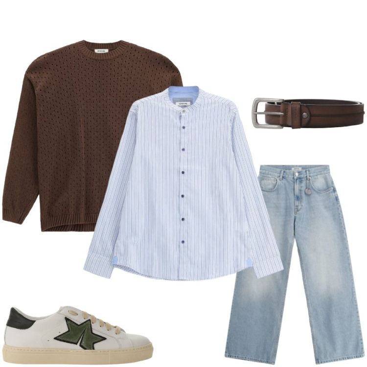 Outfit uomo - Total look #2399218. Stile Urban per Tutti i giorni. Abbinamento con jeans, sneakers, cinture, maglieria, camicie.