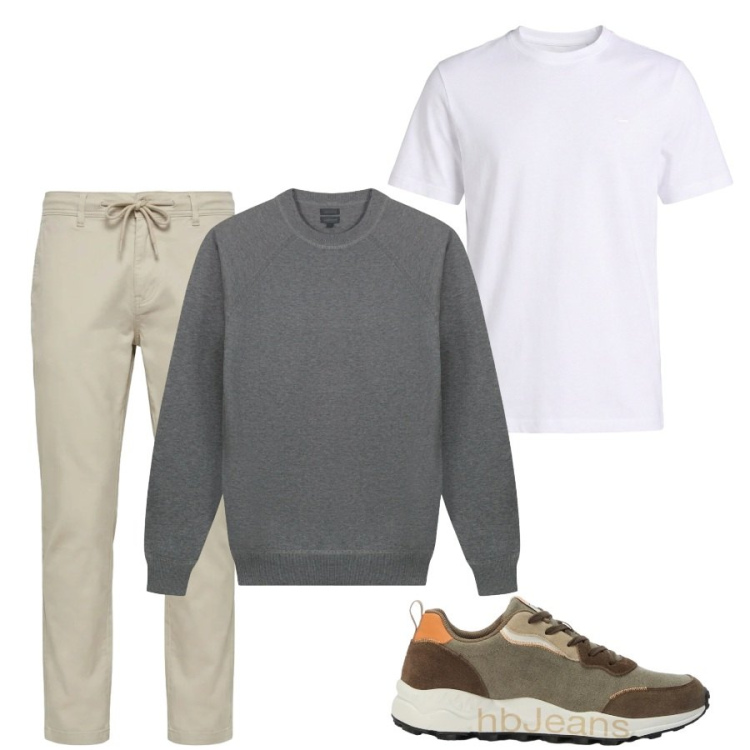 Outfit uomo - Total look #2399223. Stile Urban per Tutti i giorni. Abbinamento con sneakers, t-shirt, pantaloni, maglieria.
