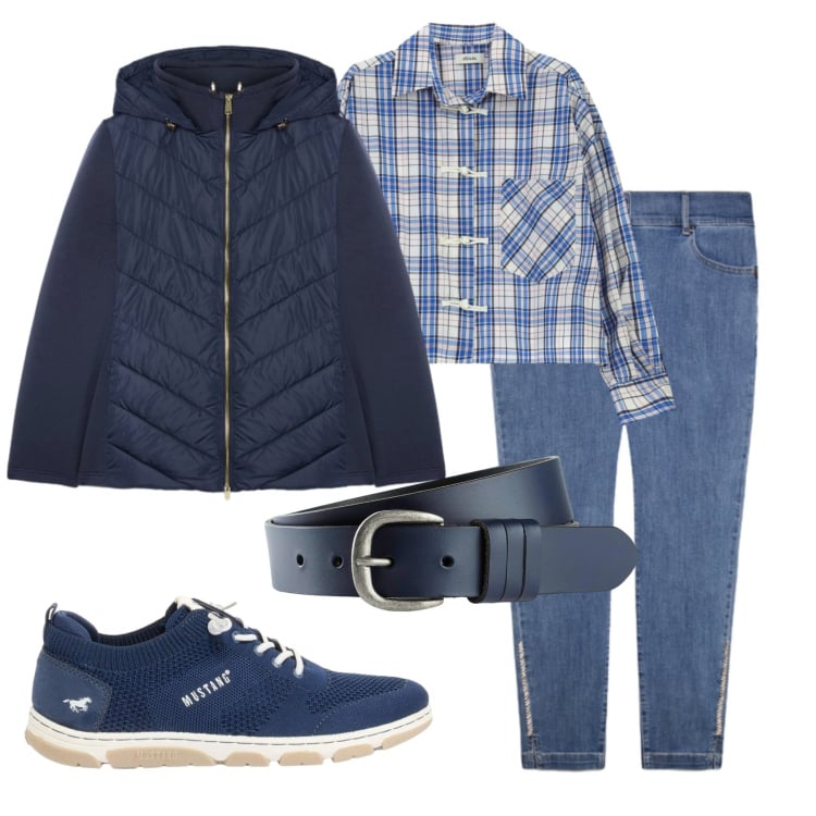 Outfit donna - Total look #2399224. Stile Casual per Tutti i giorni. Abbinamento con cinture, sneakers, camicie, piumini, jeans skinny.