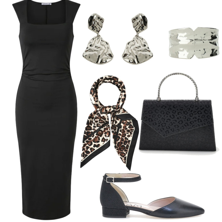 Outfit donna - Ballerine nere!. Stile Chic per Cerimonia. Abbinamento con foulard, vestiti midi/longuette, braccialetti, orecchini, ballerine, pochette.
