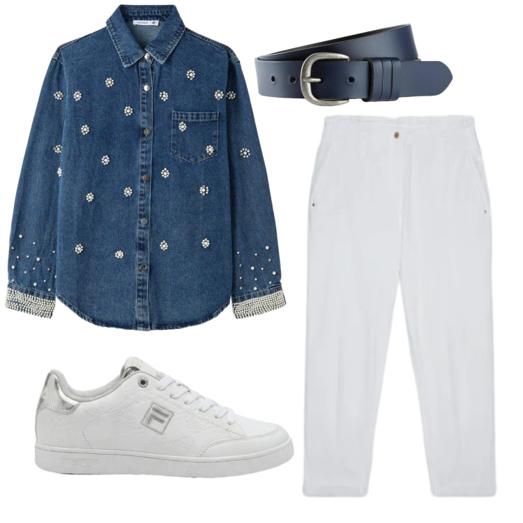 Outfit donna - Total look #2399230. Stile Casual chic per Tutti i giorni. Abbinamento con cinture, sneakers, camicie, pantaloni.