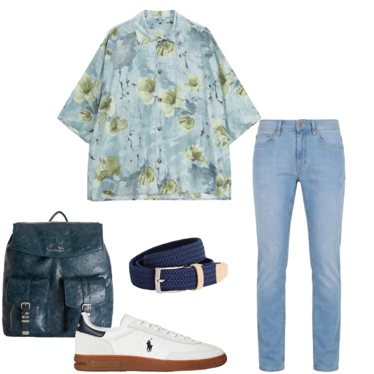 Outfit uomo - Total look #2399231. Stile Urban per Tutti i giorni. Abbinamento con camicie a manica corta, cinture, borse sportive, jeans, sneakers.