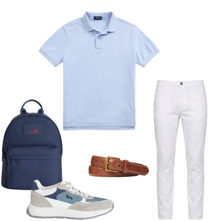 Outfit uomo - Total look #2399235. Stile Urban per Tutti i giorni. Abbinamento con sneakers, borse sportive, jeans, cinture, polo.