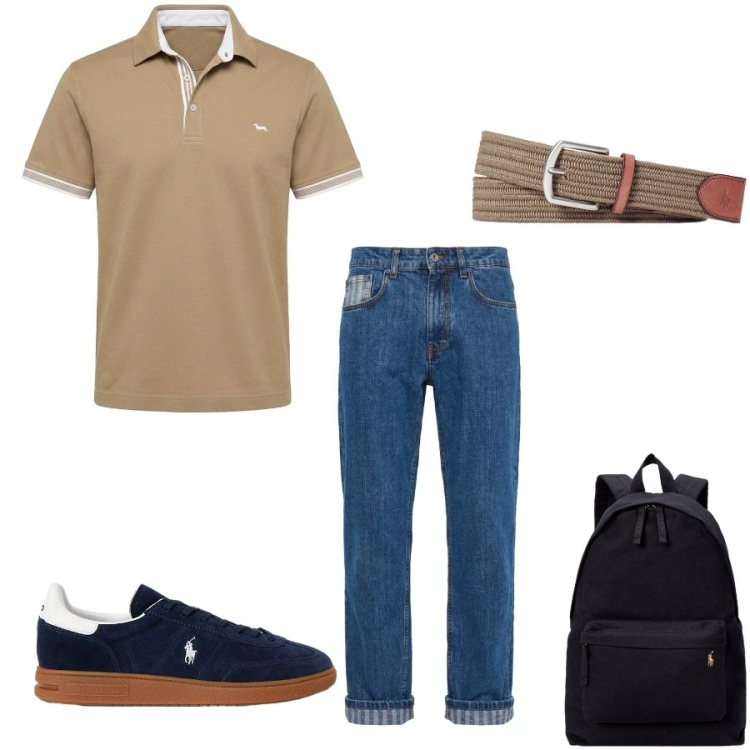 Outfit uomo - Total look #2399239. Stile Biker Rock per Tutti i giorni. Abbinamento con jeans, polo, cinture, borse sportive, sneakers.