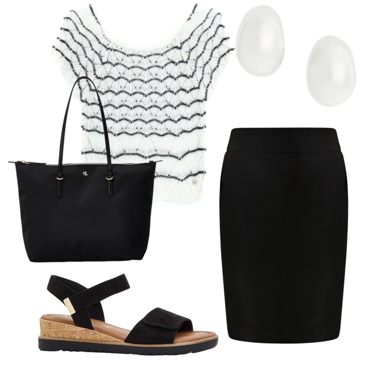 Outfit donna - Total look #2399242. Stile Bon Ton per Ufficio. Abbinamento con sandali, canottiere, gonne, borse tote, orecchini.