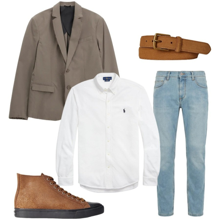 Outfit uomo - Total look #2399243. Stile Urban per Tutti i giorni. Abbinamento con giacche, jeans slim fit, sneakers, camicie, cinture.