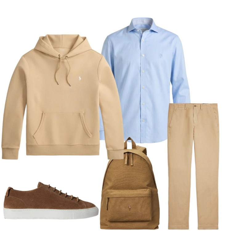 Outfit uomo - Total look #2399253. Stile Urban per Tutti i giorni. Abbinamento con camicie, pantaloni, sneakers, borse sportive, felpe con cappuccio.