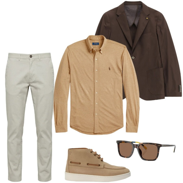 Outfit uomo - Total look #2399256. Stile Trendy per Tutti i giorni. Abbinamento con giacche, pantaloni, stivali e stivaletti, camicie, occhiali da sole.