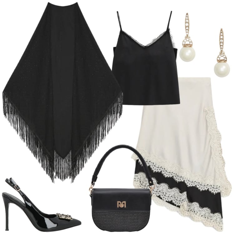 Outfit donna - Cerimonia. Stile Chic per Cerimonia. Abbinamento con décolleté, canottiere, borse a spalla, gonne longuette, foulard, orecchini.