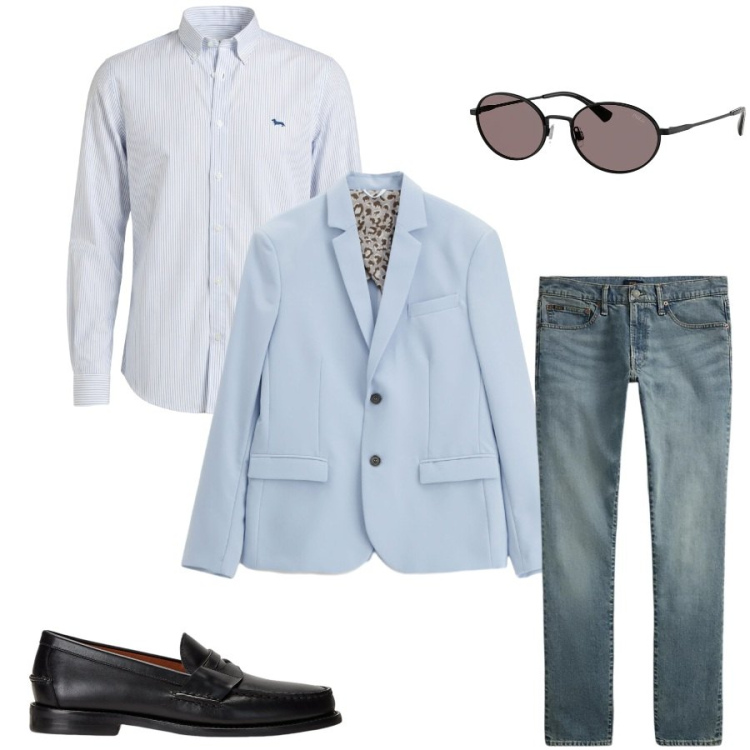 Outfit uomo - Total look #2399260. Stile Urban per Tutti i giorni. Abbinamento con giacche, camicie, scarpe stringate, jeans, occhiali da sole.