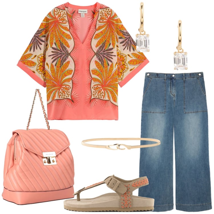 Outfit donna - Total look #2399263. Stile Basic per Mare. Abbinamento con zaini, tuniche, cinture, jeans, orecchini, infradito.