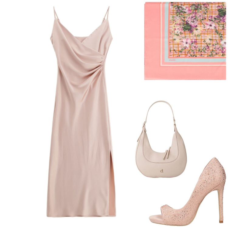 Outfit donna - Total look #2399269. Stile Chic per Cerimonia. Abbinamento con décolleté, vestiti midi/longuette, borse a tracolla, foulard.