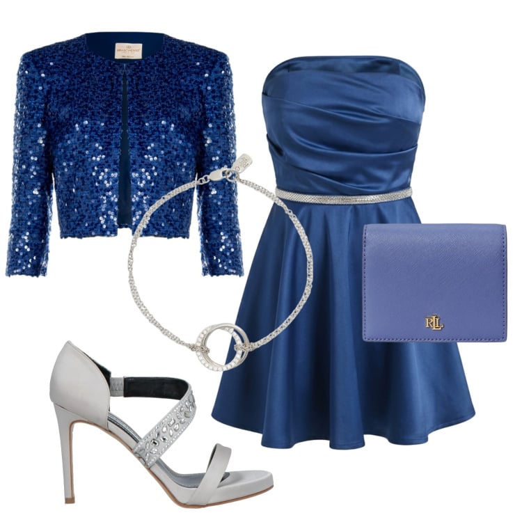Outfit donna - Total look #2399286. Stile Glamour per Cerimonia. Abbinamento con sandali in pelle, vestiti corti, bolero, braccialetti, portafogli.
