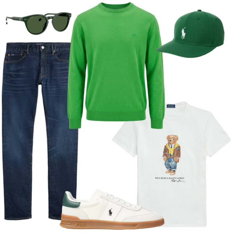 Outfit uomo - 86. È solo vento negli occhi. Stile Urban per Tutti i giorni. Abbinamento con pullovers, cappelli, jeans, t-shirt, sneakers, occhiali da sole.