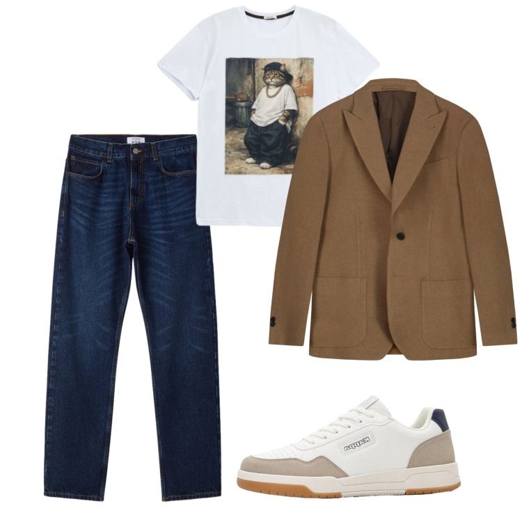 Outfit uomo - Casual di classe. Stile Casual per Tutti i giorni. Abbinamento con sneakers, jeans dritti, t-shirt, giacche.