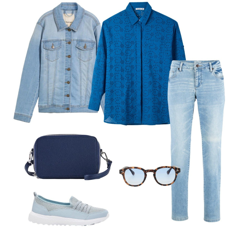 Outfit donna - Università. Stile Casual per Scuola/Università. Abbinamento con jeans dritti, sneakers, borse a tracolla, cappotti, camicie, occhiali da sole.