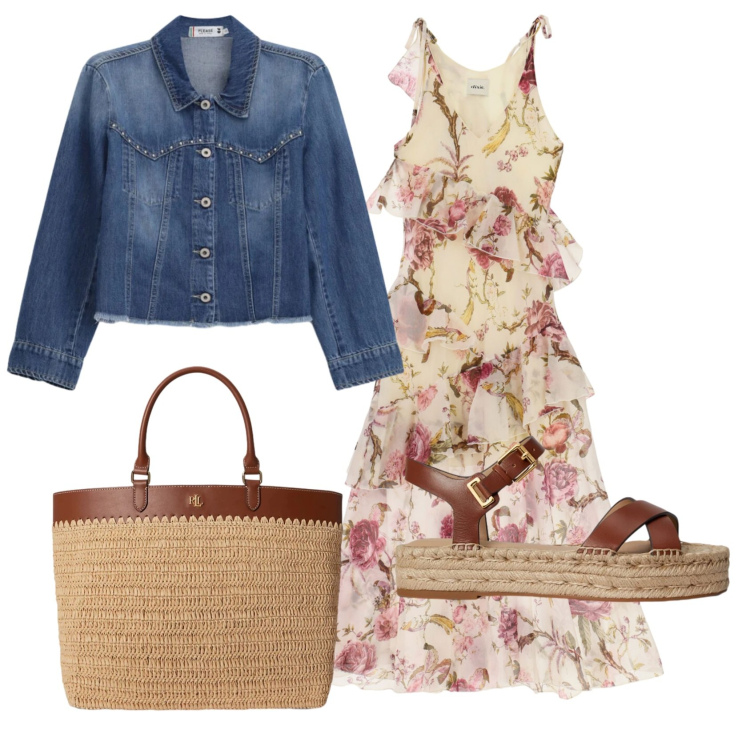Outfit donna - Total look #2399317. Stile Romantica per Tutti i giorni. Abbinamento con blazer, vestiti lunghi, espadrillas, borse tote.