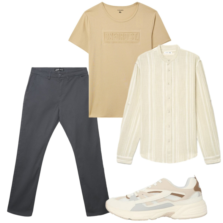 Outfit uomo - Maggio. Stile Casual per Tutti i giorni. Abbinamento con sneakers, pantaloni chino, camicie, t-shirt.