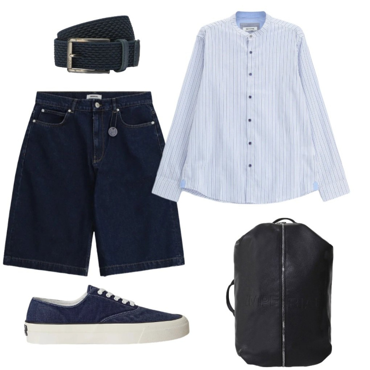 Outfit uomo - 87.Vado e torno. Stile Urban per Tutti i giorni. Abbinamento con bermuda, borse sportive, camicie, cinture, sneakers.