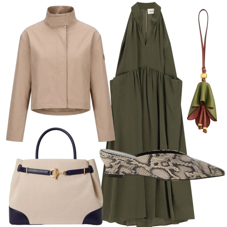 Outfit donna - Total look #2399335. Stile Trendy per Tutti i giorni. Abbinamento con vestiti lunghi, sabot, blazer, borse a mano, ciondoli.