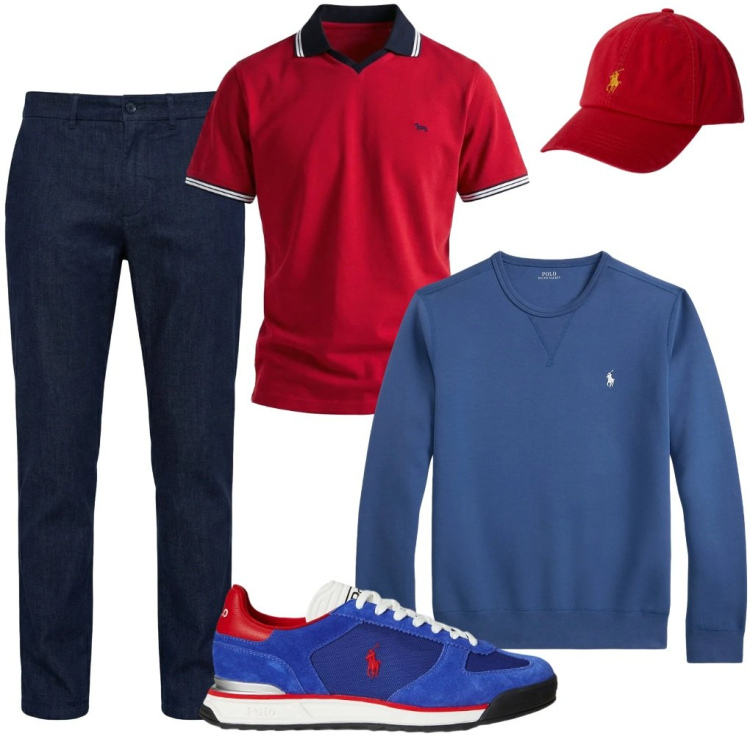 Outfit uomo - 90 casi. Stile Urban per Tutti i giorni. Abbinamento con pantaloni chino, polo, felpe, sneakers, cappelli con visiera.