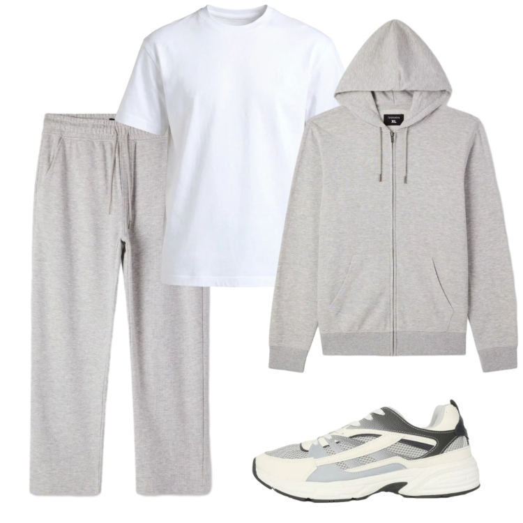 Outfit uomo - Sport. Stile Urban per Sport. Abbinamento con sneakers, felpe con cappuccio, pantaloni, t-shirt.