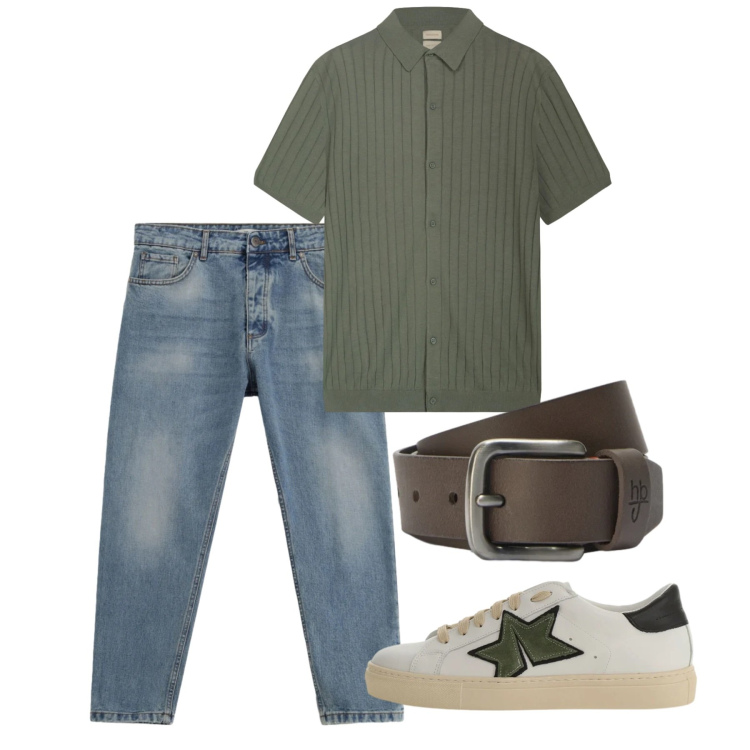 Outfit uomo - Maggio. Stile Casual per Tutti i giorni. Abbinamento con jeans, sneakers, cinture, polo.
