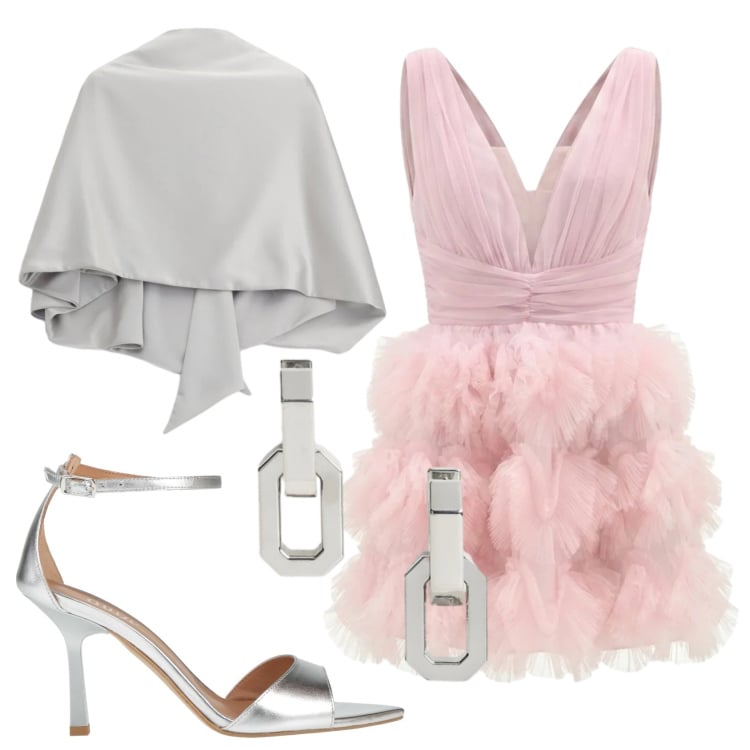 Outfit donna - Gala. Stile Glamour per Cerimonia. Abbinamento con sandali in pelle, scialli, vestiti corti, orecchini.
