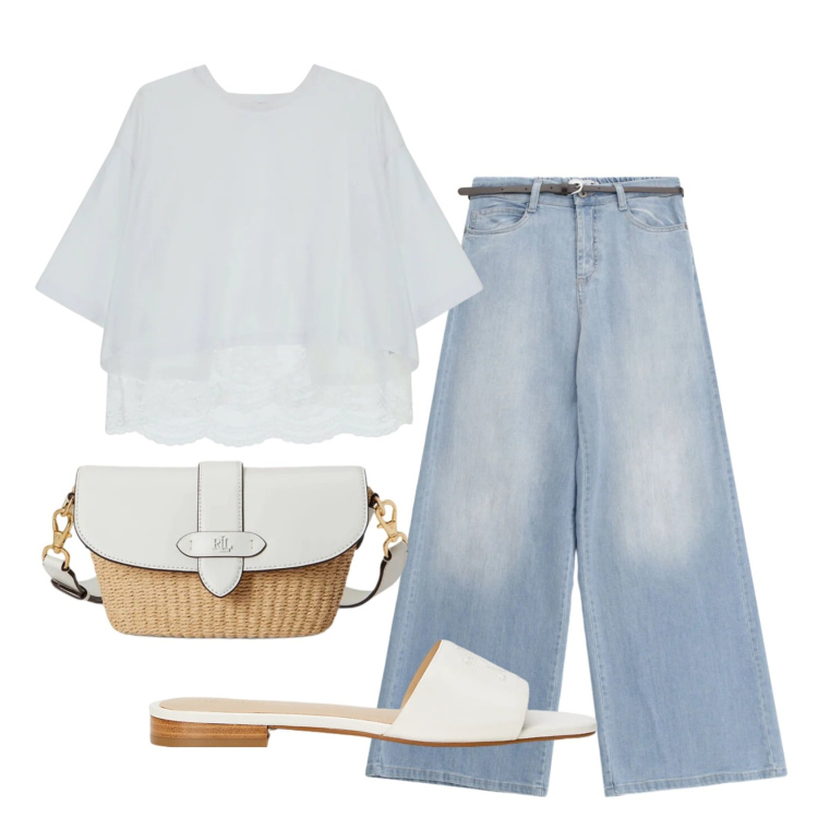 Outfit donna - Total look #2399358. Stile Casual per Tutti i giorni. Abbinamento con jeans, top, ciabatte, borse a spalla.