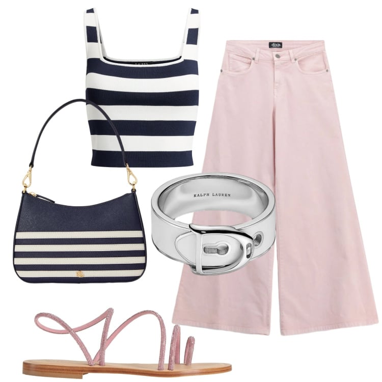 Outfit donna - Total look #2399360. Stile Basic per Tutti i giorni. Abbinamento con ciabatte, jeans, borse a spalla, top, anelli.