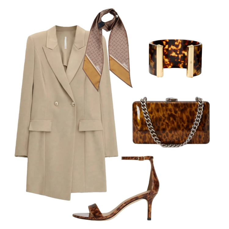 Outfit donna - Dettagli tartarugati. Stile Chic per Cerimonia. Abbinamento con sciarpe, vestiti corti, braccialetti, sandali in pelle, clutch.