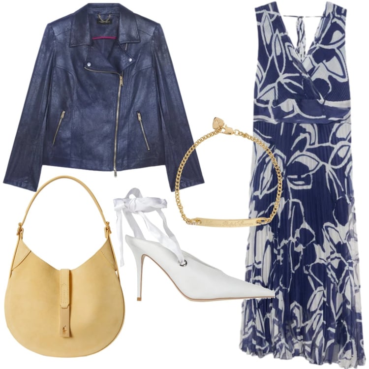 Outfit donna - Silhouette fluide e leggere. Stile Chic per Serata fuori. Abbinamento con décolleté, blazer, vestiti lunghi, braccialetti, borse a spalla.