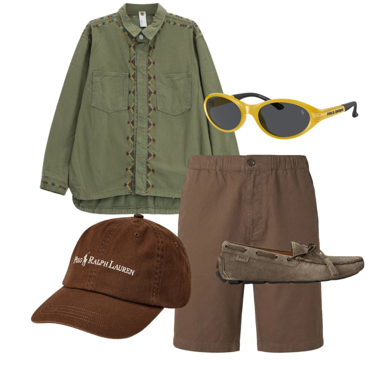 Outfit uomo - Total look #2399411. Stile Casual per Tutti i giorni. Abbinamento con camicie, bermuda, scarpe stringate, cappelli, occhiali da sole.