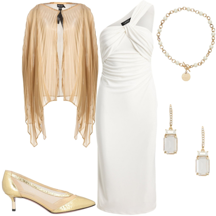 Outfit donna - Finishing touch. Stile Chic per Cerimonia. Abbinamento con décolleté, cappe, collane, orecchini, vestiti asimmetrici.