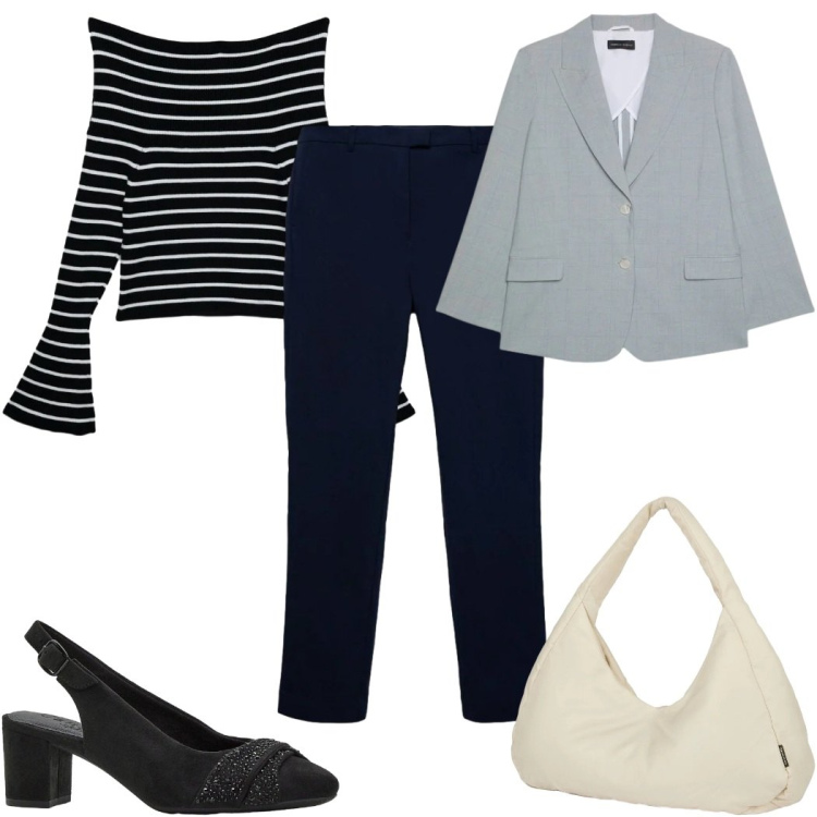 Outfit donna - Total look #2399510. Stile Trendy per Tutti i giorni. Abbinamento con décolleté, maglieria, pantaloni skinny, blazer, borse a spalla.