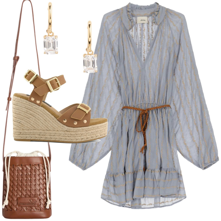 Outfit donna - Total look #2399536. Stile Glamour per Serata fuori. Abbinamento con borse a secchiello, vestiti corti, orecchini, zeppe.