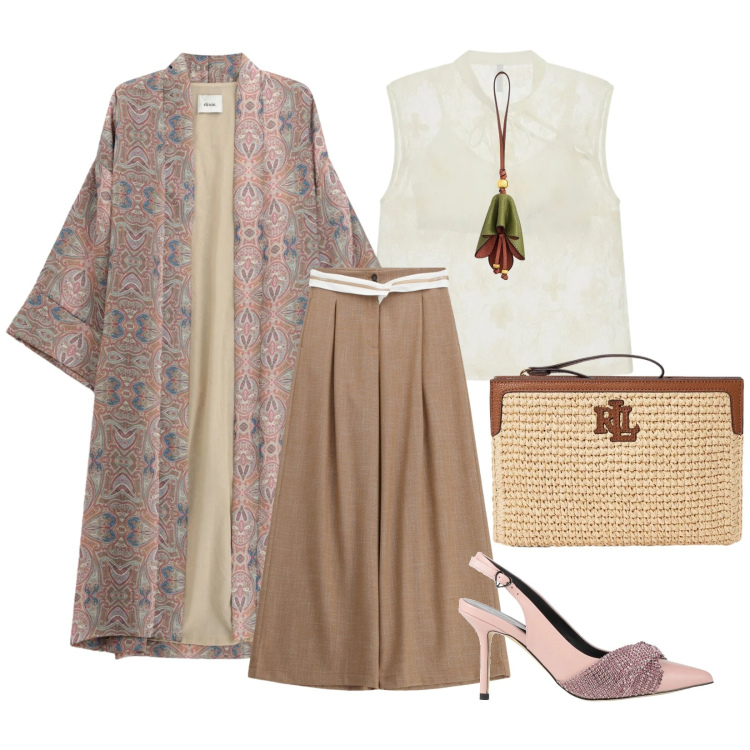 Outfit donna - Cerimonia informale. per Cerimonia. Abbinamento con décolleté, pantaloni a palazzo, canottiere, cappotti, pochette, ciondoli.