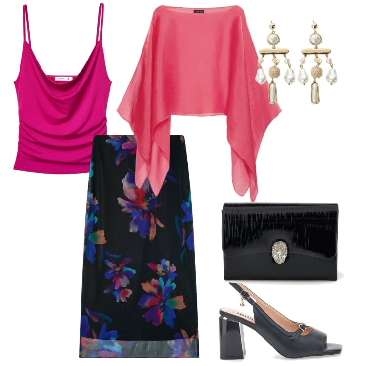 Outfit donna - Cresima. per Cerimonia. Abbinamento con gonne lunghe, canottiere, orecchini, blazer, sandali col tacco, pochette.