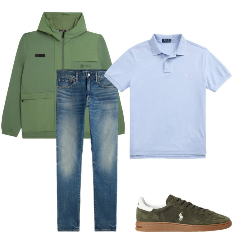 Outfit uomo - Total look #2399572. Stile Casual per Ufficio. Abbinamento con felpe con cappuccio, sneakers, polo, jeans.